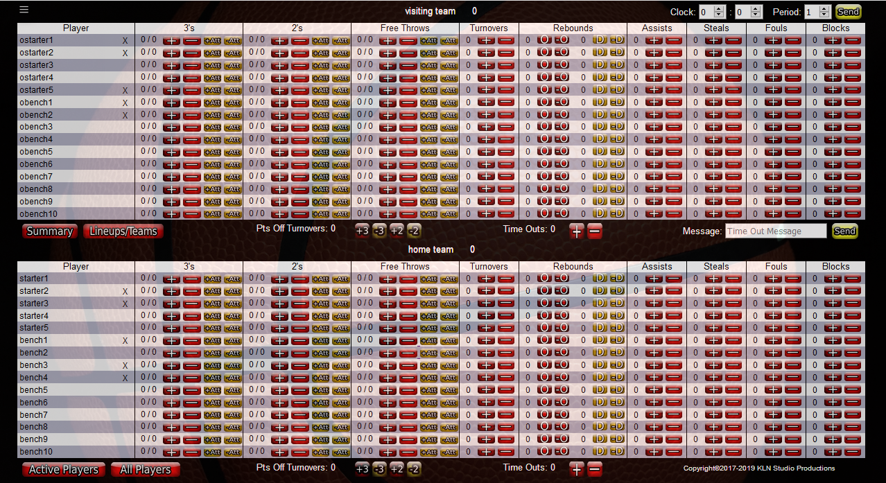 active players marked with X